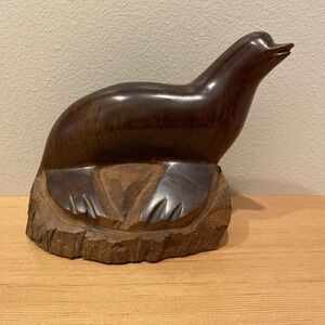 Wood Carved‎ Seal 8" X 10" X 6" Dark Wood Unsigned Heavy